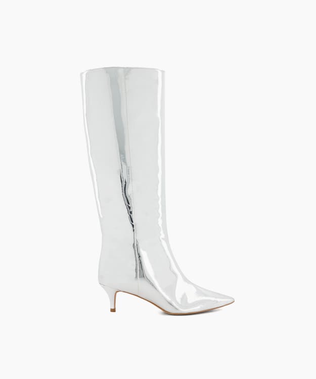 dune london Smooth - Silver Metallic Leather Knee High Boots