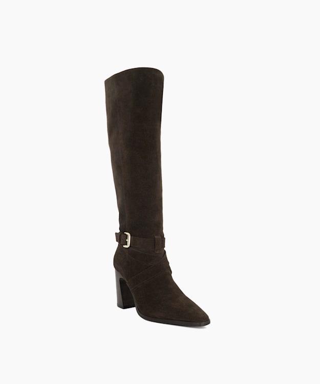 Dune London Solanna - Brown Block Heel Knee High Boots