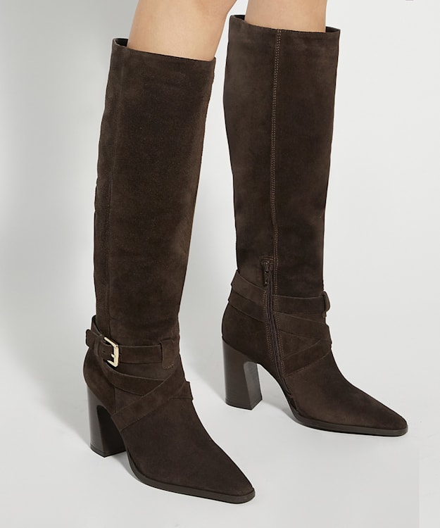 Dune London Solanna - Brown Block Heel Knee High Boots