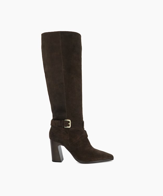 dune london Solanna - Brown Block Heel Knee High Boots