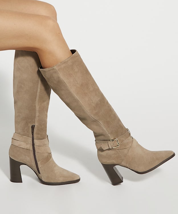 Dune London Solanna - Taupe Block Heel Knee High Boots