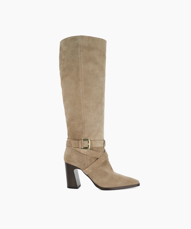 dune london Solanna - Taupe Block Heel Knee High Boots