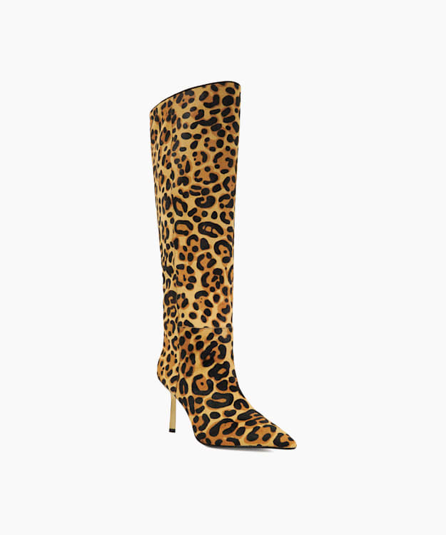 Dune London Solara - Leopard Pointed Toe Emerald Heel Knee High Boots