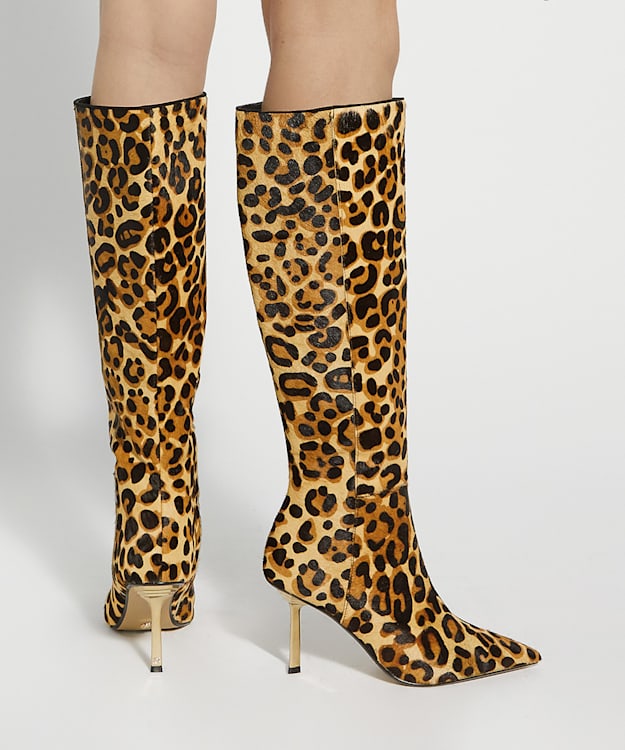 Dune London Solara - Leopard Pointed Toe Emerald Heel Knee High Boots