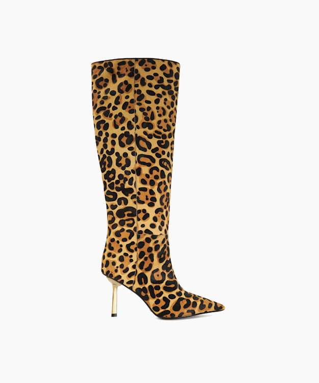 Dune London Solara - Leopard Pointed Toe Emerald Heel Knee High Boots