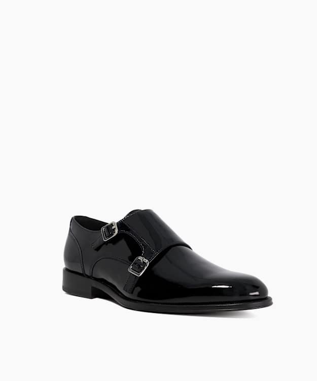 Dune London Sono - Black Premium Patent Double Strap Monk Shoes