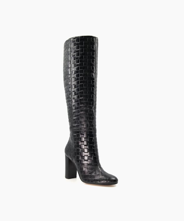 Dune London Sonoma - Black Woven-Leather Knee-High Boots