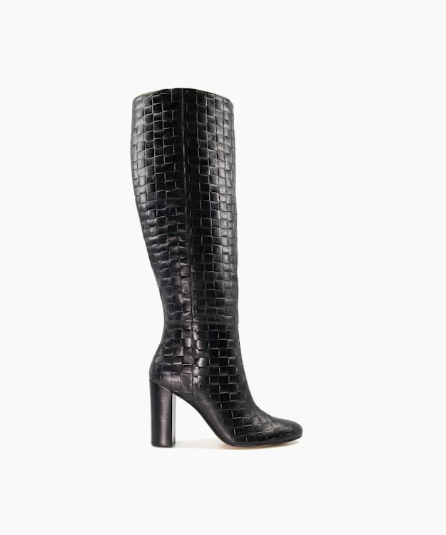 dune london Sonoma - Black Woven-Leather Knee-High Boots