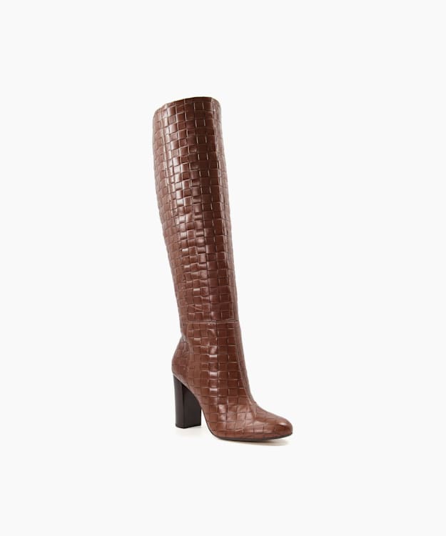 Dune London Sonoma - Tan Woven-Leather Knee-High Boots