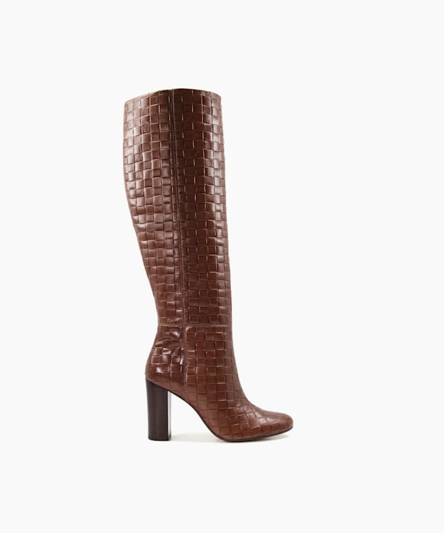 dune london Sonoma - Tan Woven-Leather Knee-High Boots
