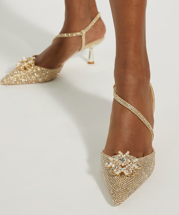 Dune London Soulmates - Gold Gold Wedding Shoe Brooch Detail Clips