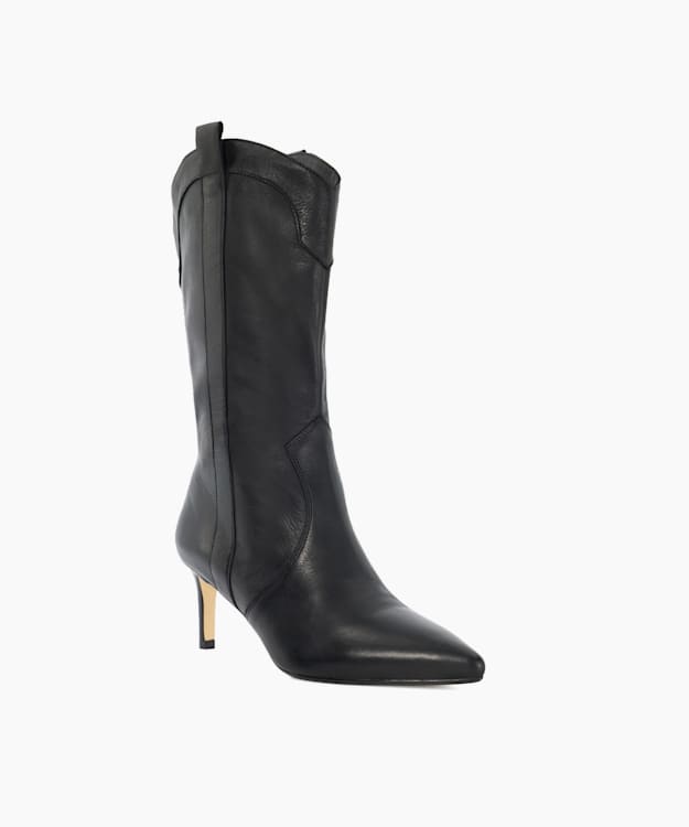 Dune London Sour - Black Pointed Toe Mid Calf Western Boots