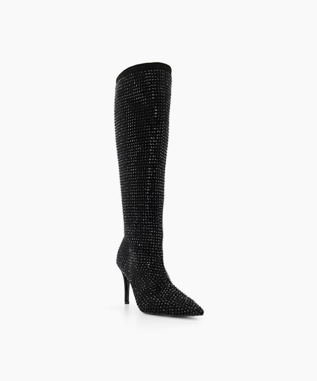 Dune London Sparkly - Black Embellished Knee High Boots