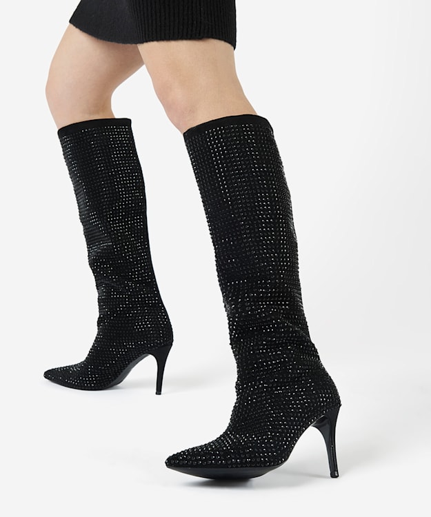 Dune London Sparkly - Black Embellished Knee High Boots