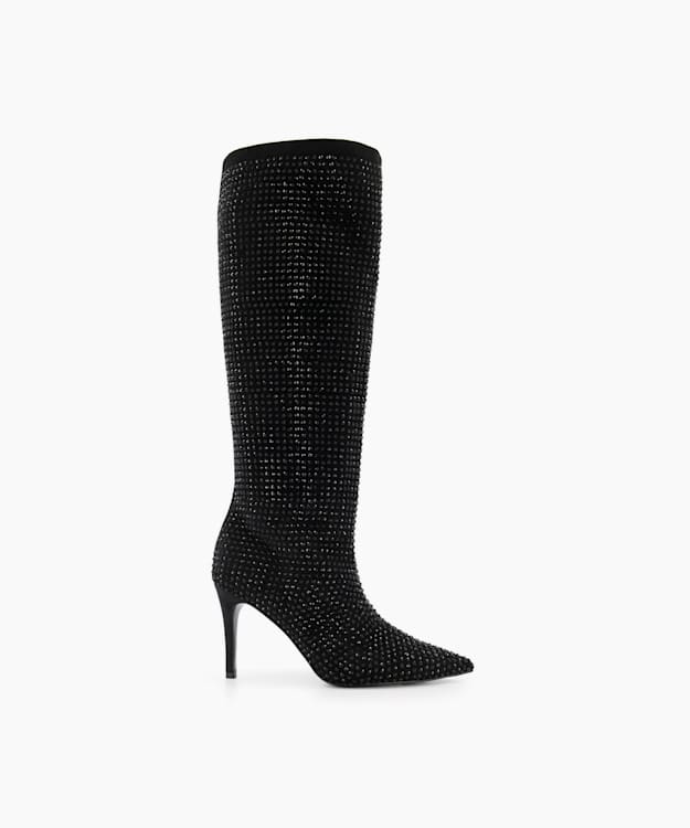 dune london Sparkly - Black Embellished Knee High Boots