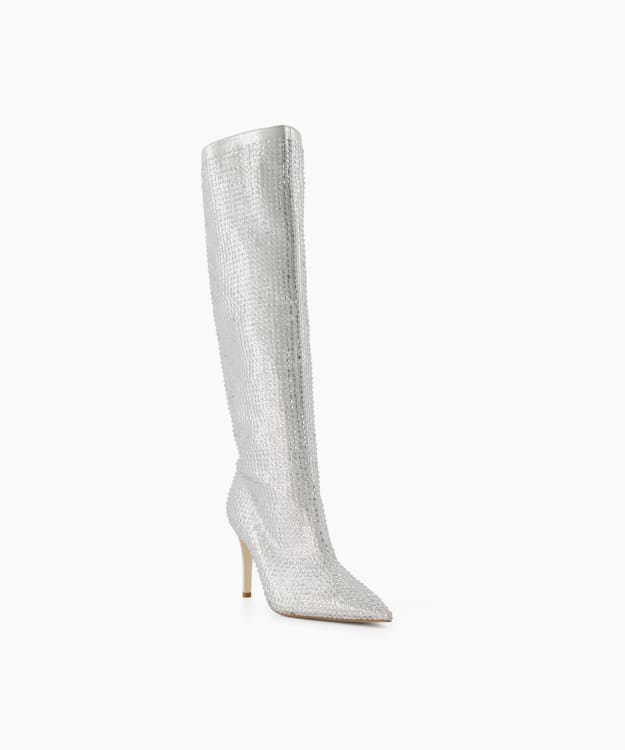 Dune London Sparkly - Silver Embellished Knee High Boots