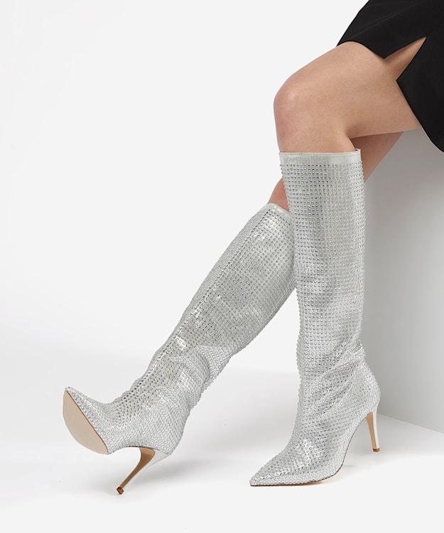 Dune London Sparkly - Silver Embellished Knee High Boots