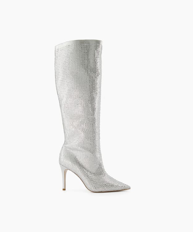 dune london Sparkly - Silver Embellished Knee High Boots