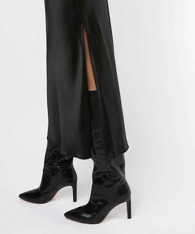Dune London Spice - Black Pointed Stiletto Knee High Heeled Boots
