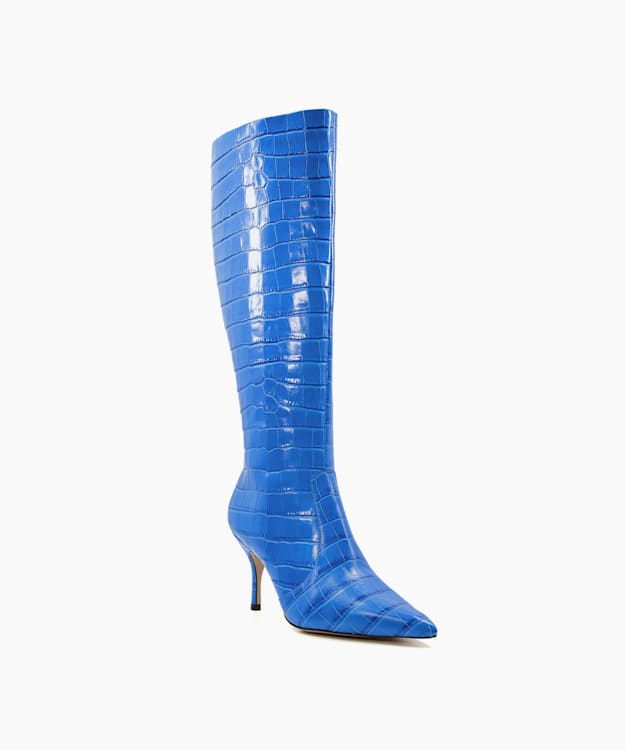 Dune London Spritz - Blue Croc-effect Leather Knee-High Boots