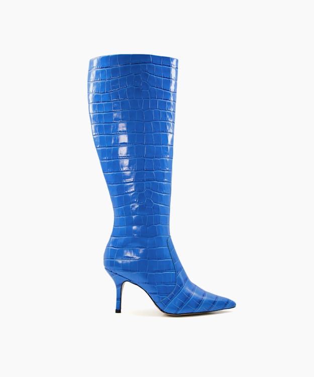 dune london Spritz - Blue Croc-effect Leather Knee-High Boots