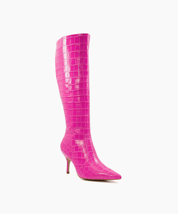 Dune London Spritz - Pink Croc-effect Leather Knee-High Boots