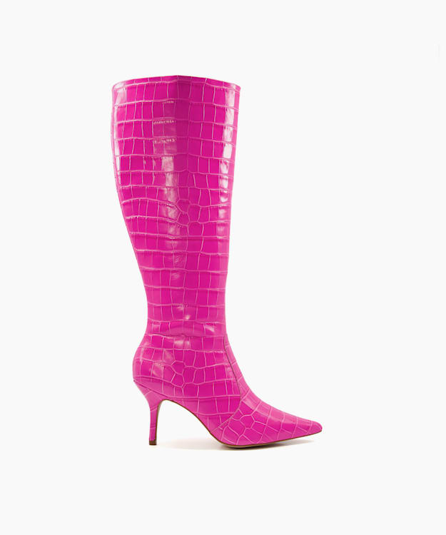 dune london Spritz - Pink Croc-effect Leather Knee-High Boots