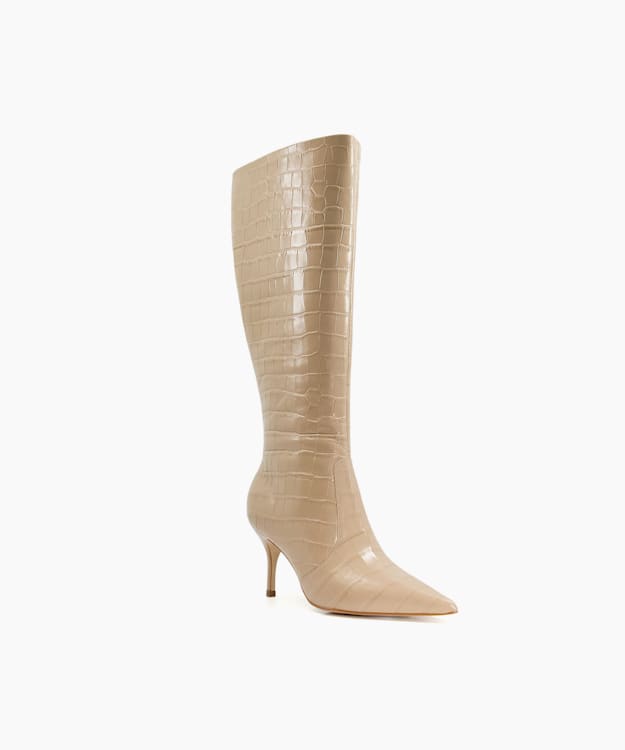 Dune London Spritz - Taupe Croc-effect Leather Knee-High Boots
