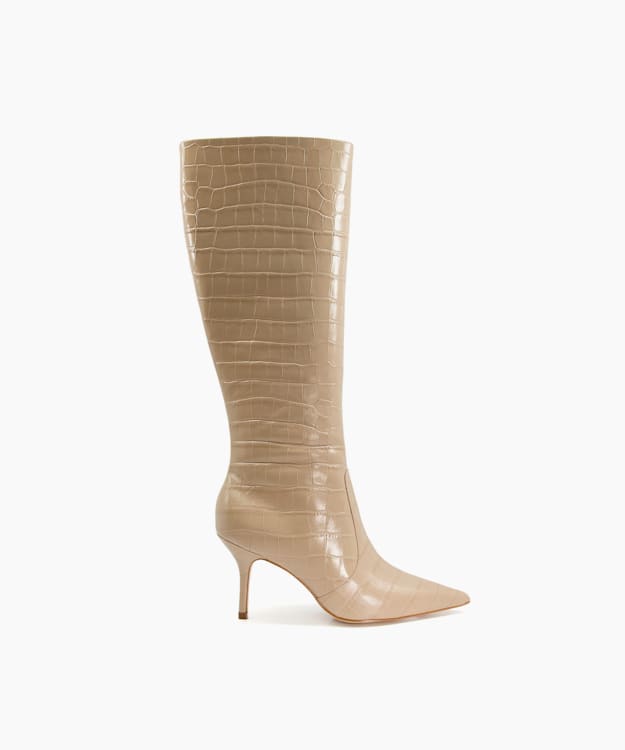 dune london Spritz - Taupe Croc-effect Leather Knee-High Boots