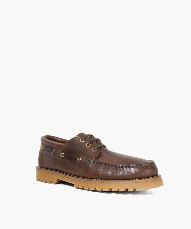 Dune London St Bart - Brown Leather Lace Detail Boat Shoes