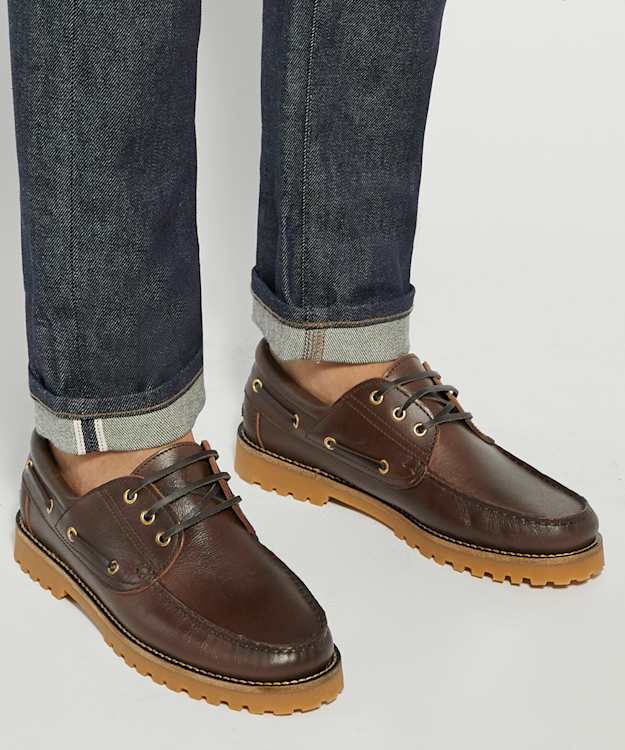 Dune London St Bart - Brown Leather Lace Detail Boat Shoes