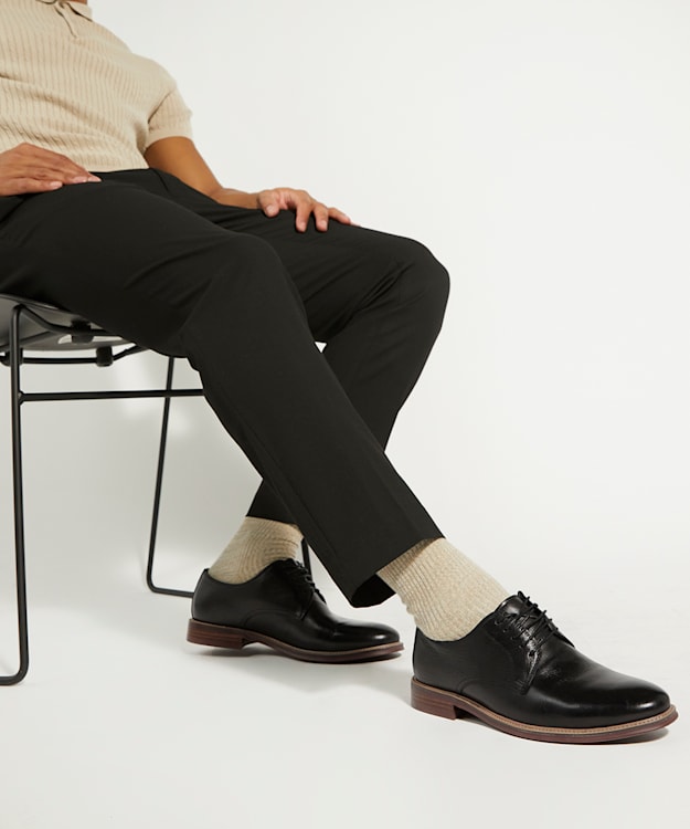 Dune London Stanleyy - Black Natural Wood Sole Gibson Shoes