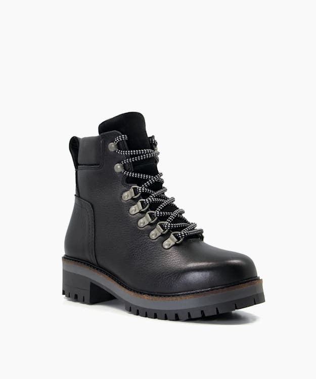 Dune London Stanton1 - Black Chunky Grain-Leather Hiker Boots