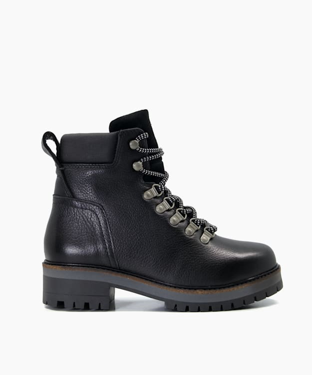 dune london Stanton1 - Black Chunky Grain-Leather Hiker Boots