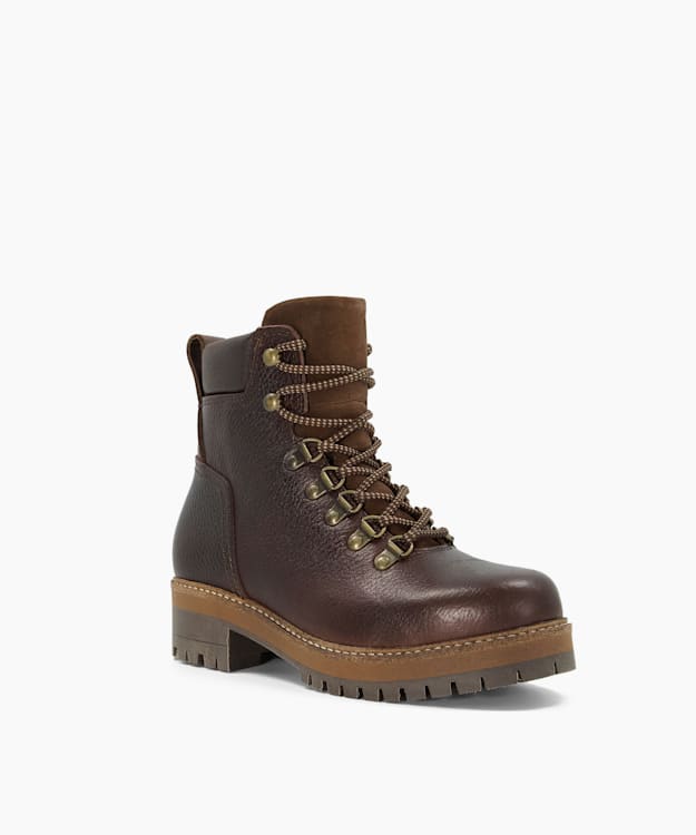 Dune London Stanton1 - Brown Chunky Grain-Leather Hiker Boots