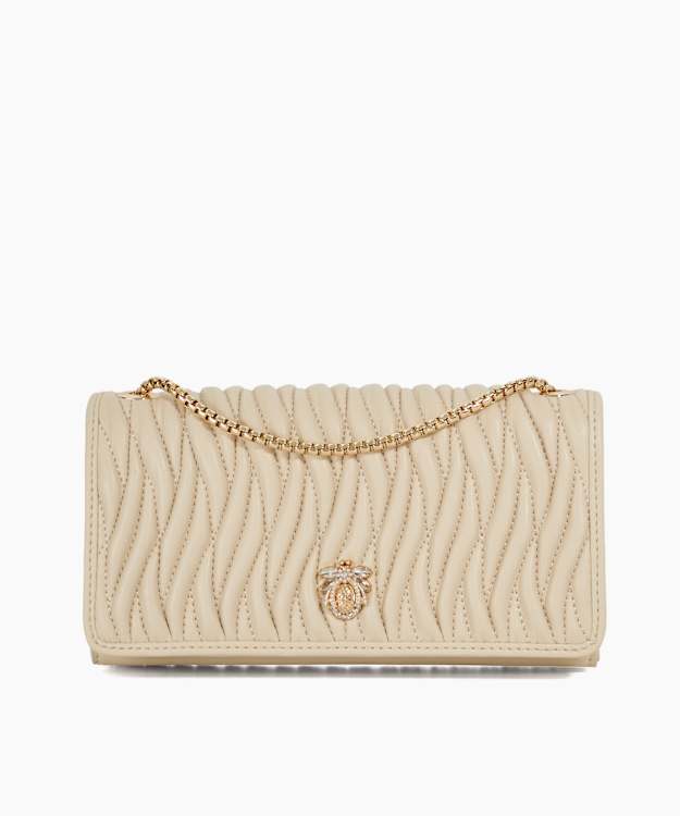dune london Strong - Ecru Quilted Leather Cross Body Bag