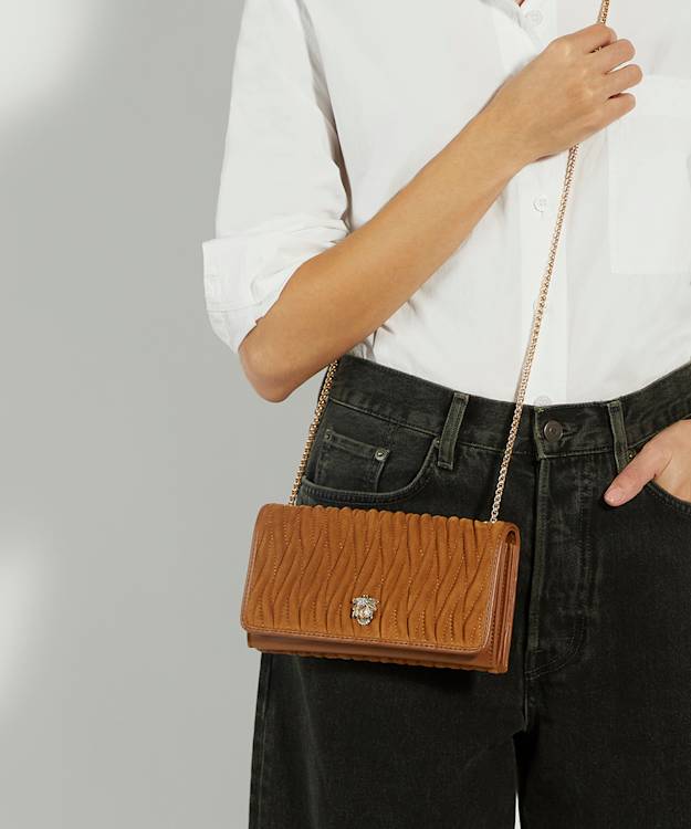 Dune London Strong - Tan Quilted Leather Cross Body Bag