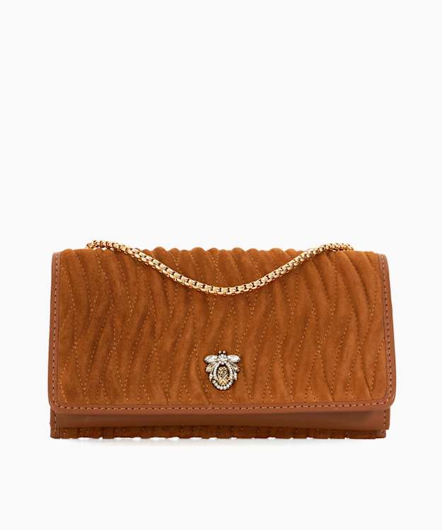 dune london Strong - Tan Quilted Leather Cross Body Bag