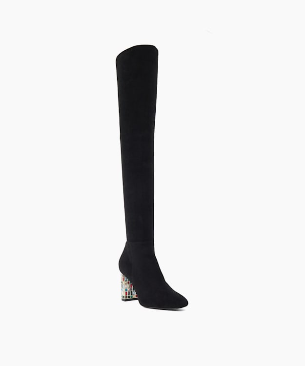 Dune London Stylish - Black Over The Knee Jewel Heel Boots