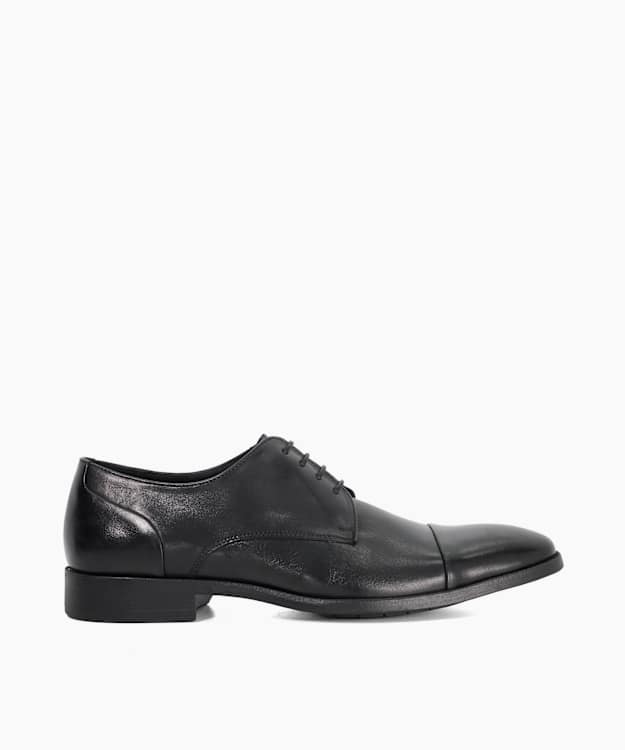 dune london Suffix - Black Leather Toe Cap Lace Up Derby