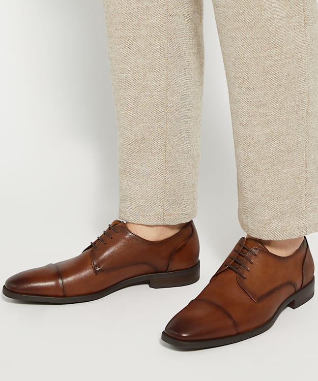 Dune London Suffix - Dark Tan Leather Toe Cap Lace Up Derby