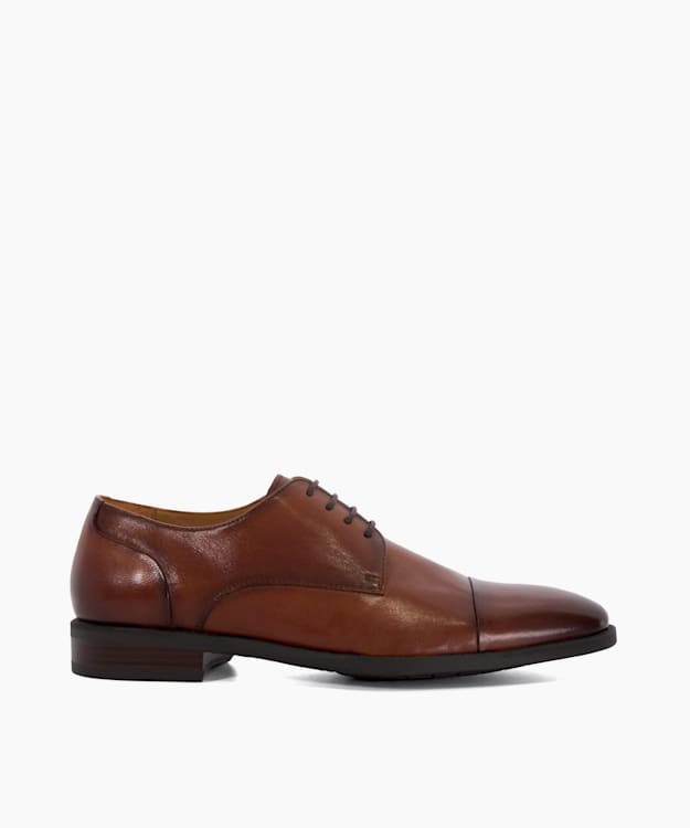 dune london Suffix - Dark Tan Leather Toe Cap Lace Up Derby