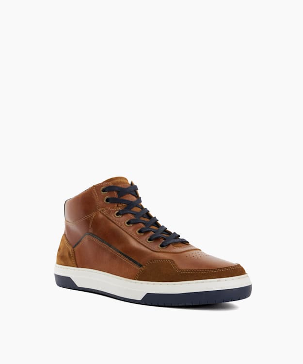 Dune London Sydnies - Tan Contrast Perforated High Top Trainers