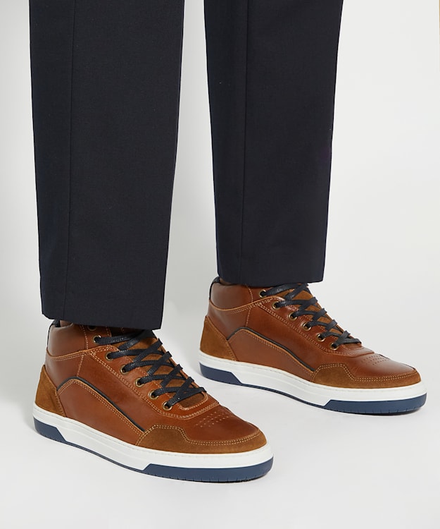 Dune London Sydnies - Tan Contrast Perforated High Top Trainers