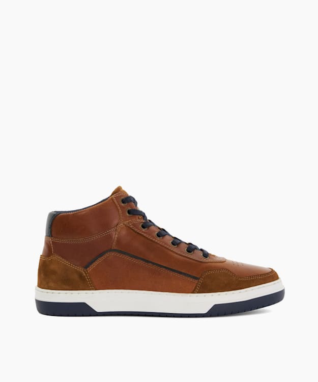 dune london Sydnies - Tan Contrast Perforated High Top Trainers
