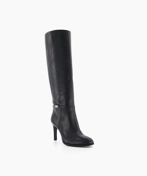 Dune London Symbolic - Black Heeled Leather Knee-High Boots