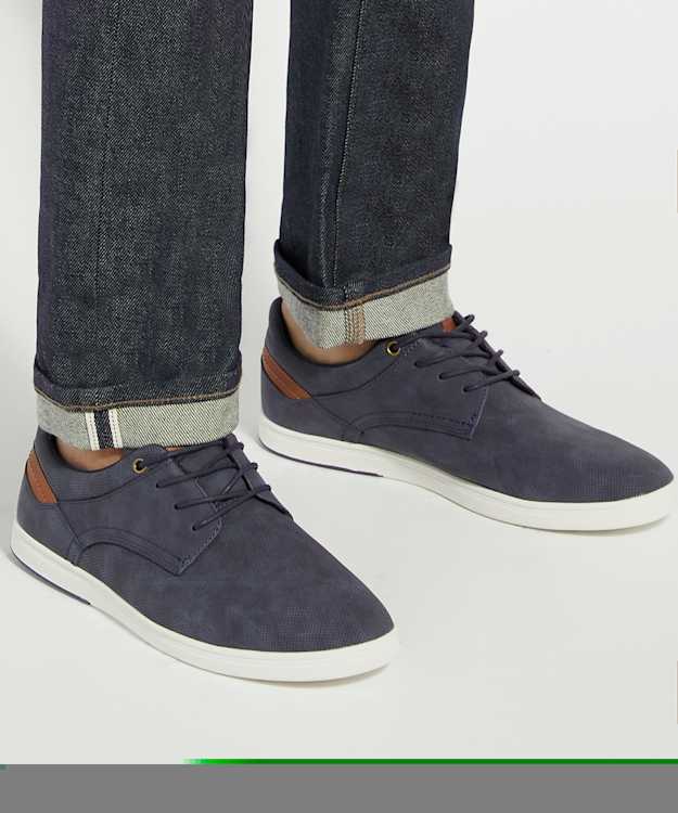 Dune London Tailors - Navy Perforated Round Toe Lace Up Trainers
