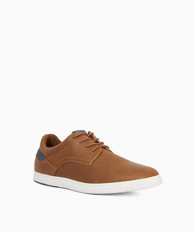 Dune London Tailors - Tan Perforated Round Toe Lace Up Trainers