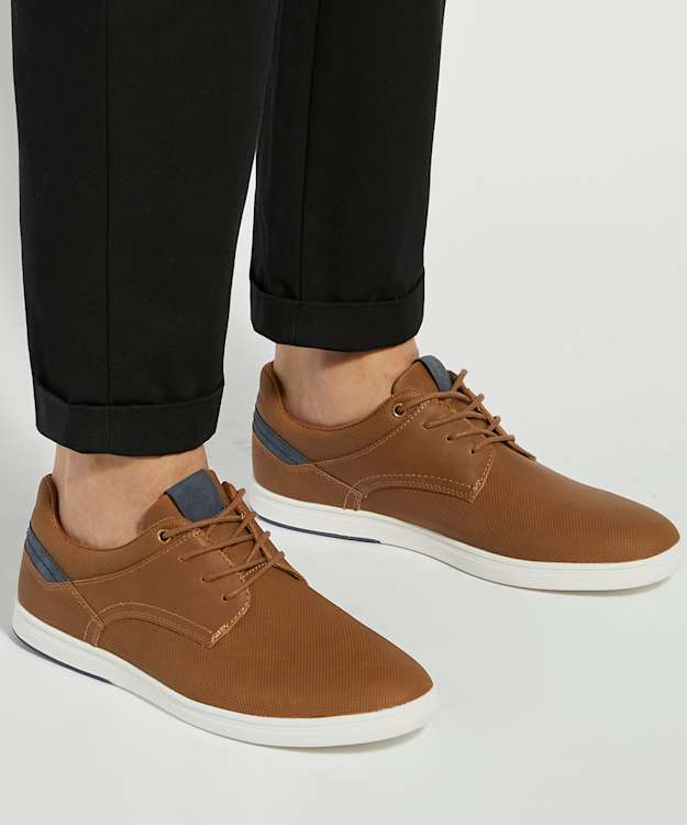 Dune London Tailors - Tan Perforated Round Toe Lace Up Trainers