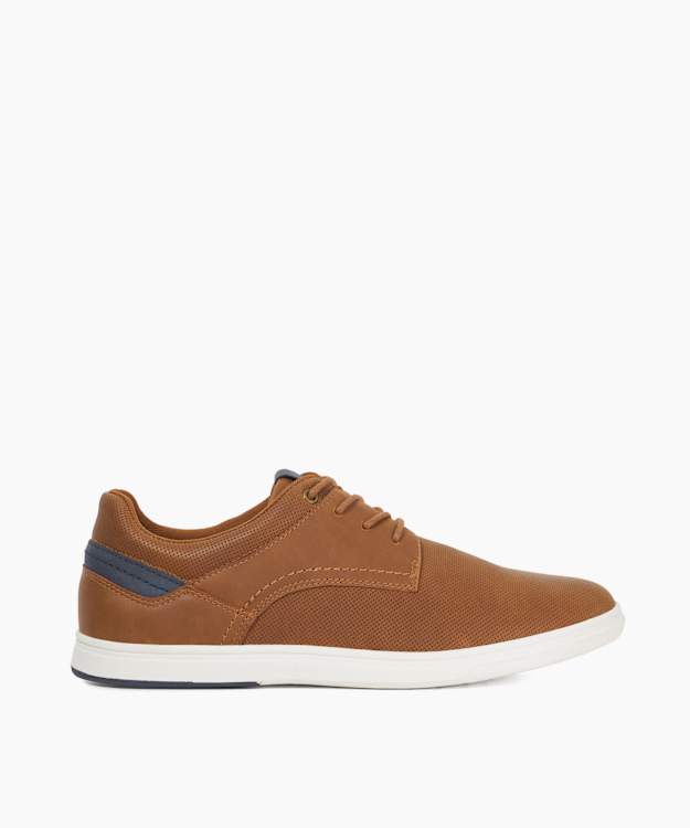 dune london Tailors - Tan Perforated Round Toe Lace Up Trainers
